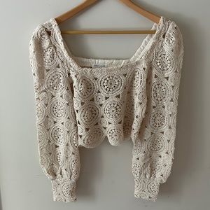 Vestique Crochet Cropped Long Sleeve Top NWT